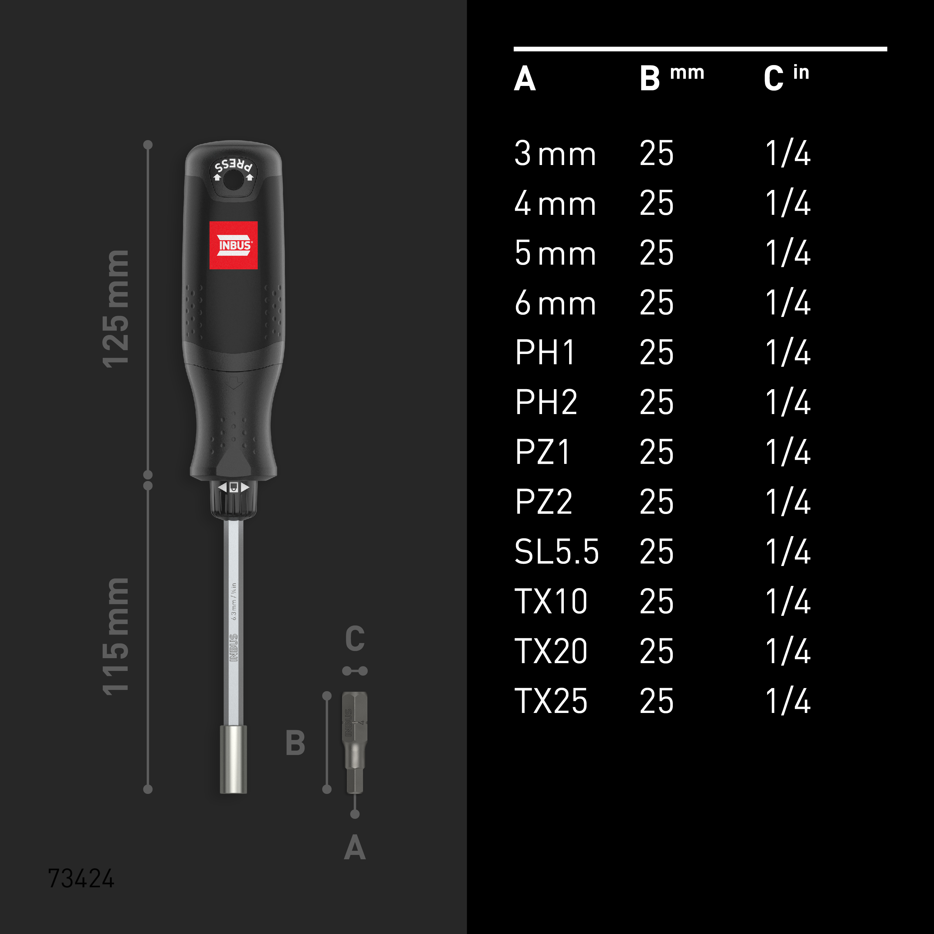 INBUS® 73424 Schraubendreher inkl. 12 Bits, mit FlowDrive &amp; HybridTouch ...