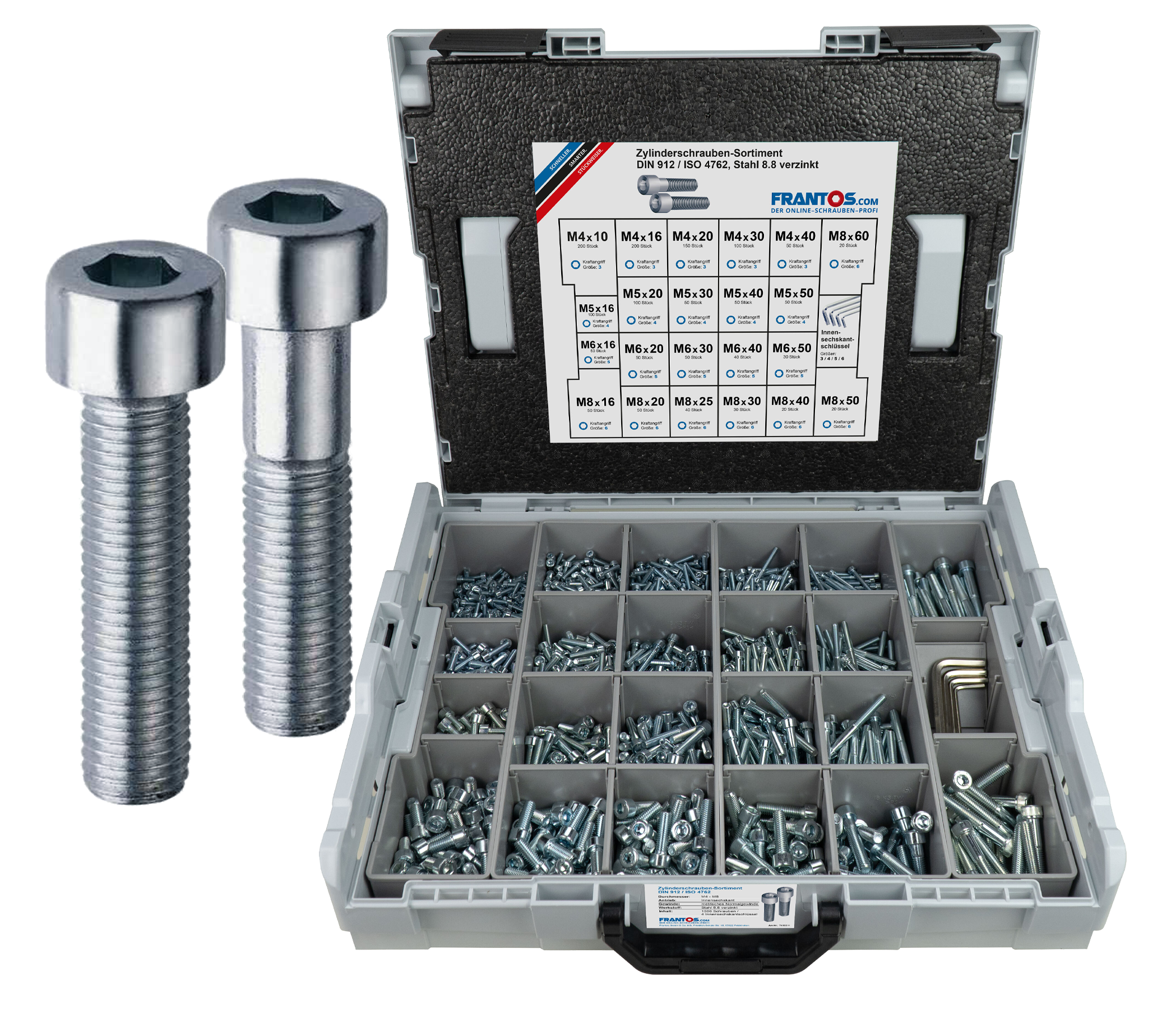 Frantos L-BOXX Sortiment, DIN 912 / ISO 4762 Zylinderschrauben, Stahl 8 ...