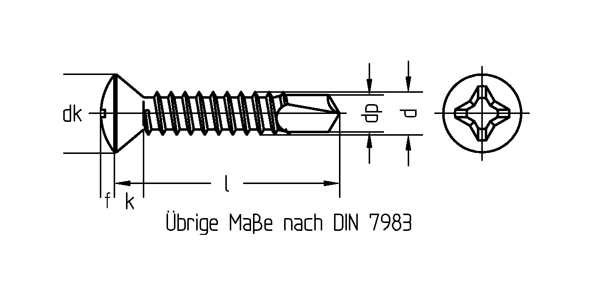DIN 7504 R  Linsensenkkopf PH, vz. 4,8x25