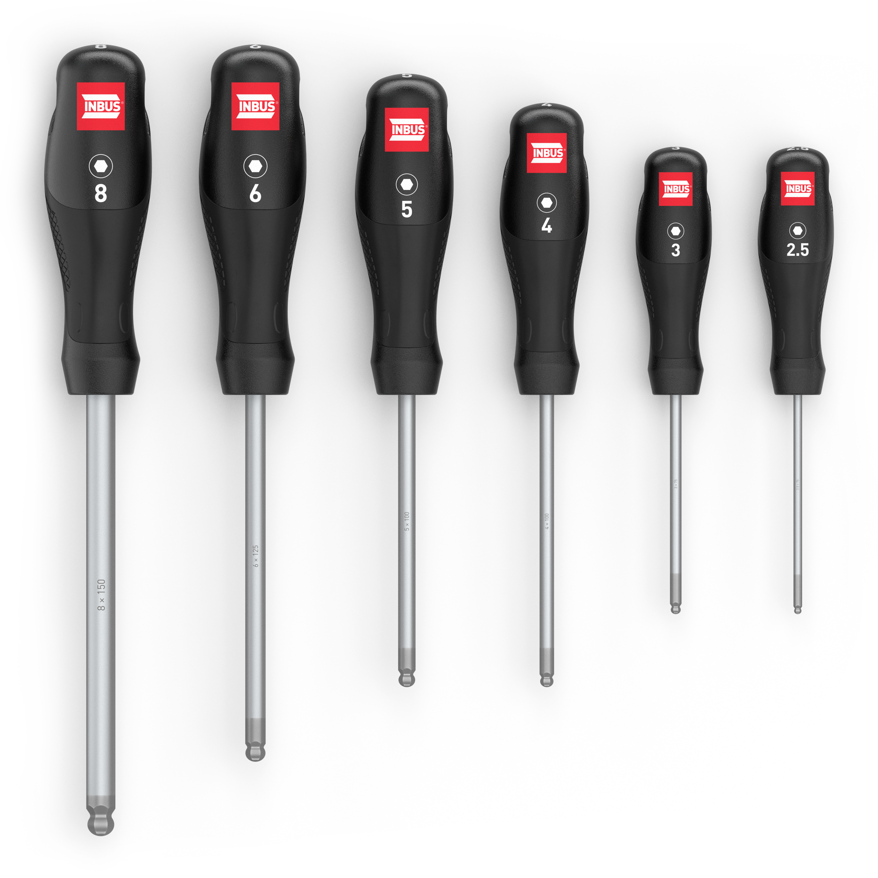 INBUS® 79863 Schraubendreher Set 6-teilig 2.5-8mm, mit Kugelkopf & HybridTouch — Das Original