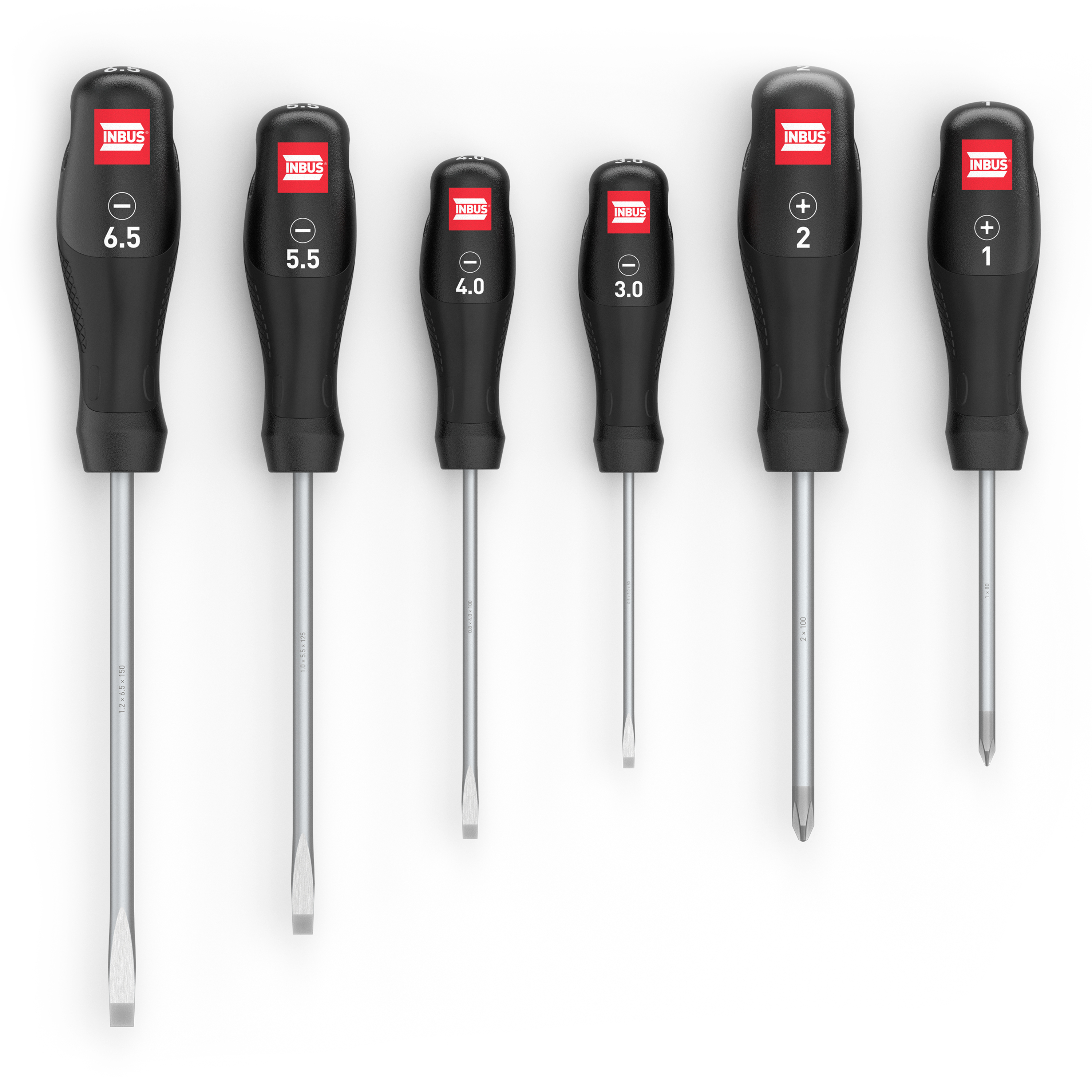 INBUS® 73790 Schraubendreher Satz 6 tlg, SL3 – 6.5 & PH1–2, mit HybridTouch & GrayTip