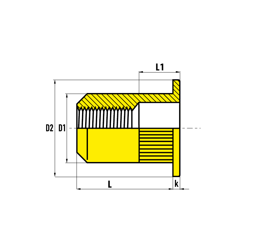 Blindnietmutter FK Stahl M 4x11,5 Klemmb. 3,0- 4,5 mm, Rundschaft gerändelt mit Unterkopfverzahnung