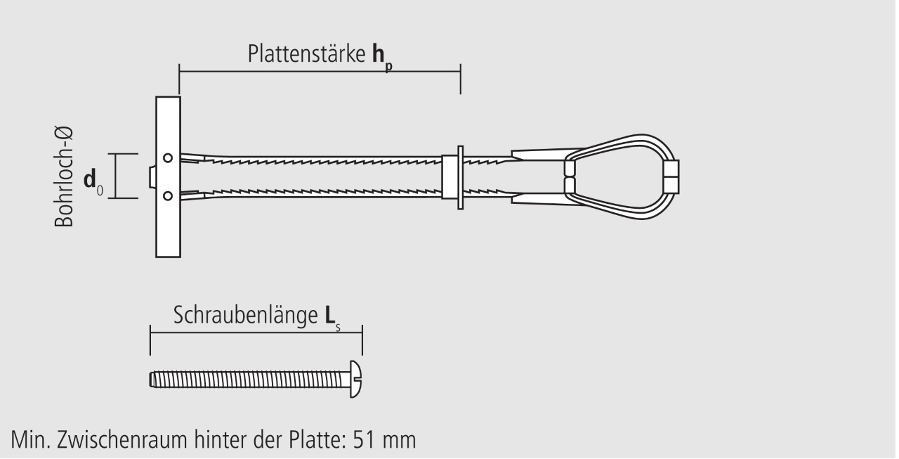 Technische Zeichnung Hohlraumdübel Universal BT